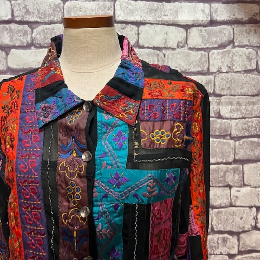 Chico's NWT Black, Purple, Red & Turquoise Button Down Jacket Size XL - Picture 2 of 8